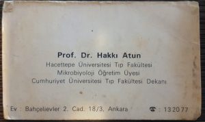Prof. Dr. Hakkı Atun-Kartvizit 1970 yılı